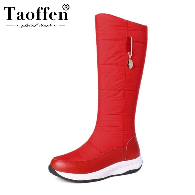 TAOFFEN Women Winter Keep Warm Snow Boots Plush Fur Fashion Round Toe Knee High Thick Bottom Casual Footwear Size 35-44 | Обувь