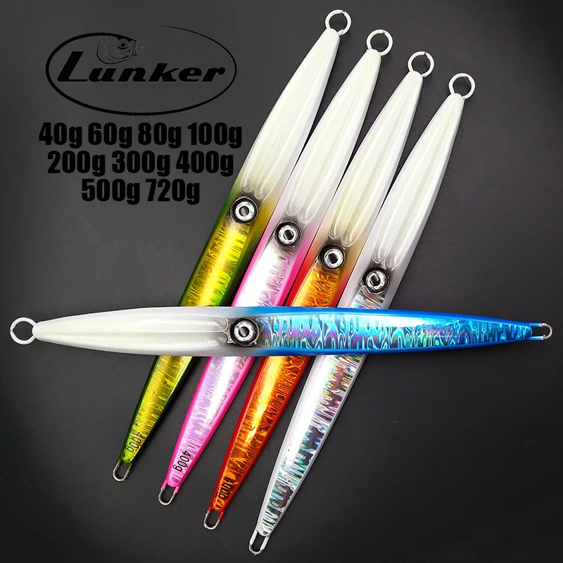 

lunker deep sea fast speed vertical metal jig 40g 60g 80g 100g 200g 300g 400g 500g 720g glow jigging saltwater fishing boat