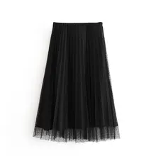 Женская модная гофрированный с сеткой миди юбка женская боковая молния vestidos элегантная повседневная шикарная юбка QUN467