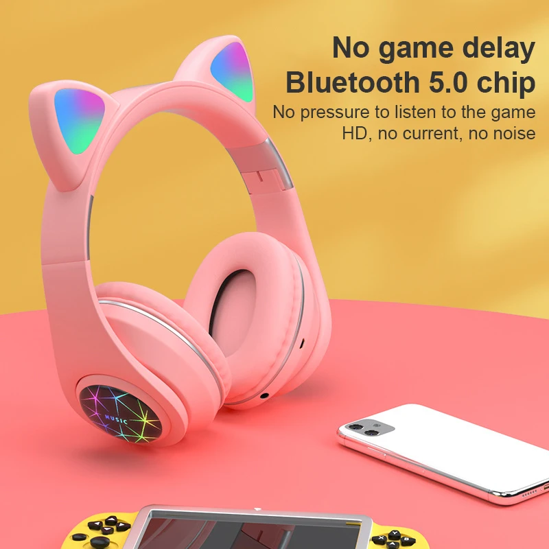 NEW M2 Cat Ear Headset With LED Flash Light Bluetooth 5 0 Young Bluetooth Headset With Mic Hands free Child Childrens Gifts
