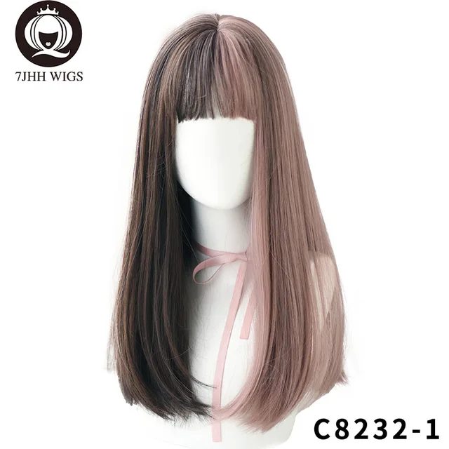 7JHH WIGS Light Brown Wig For Women With Fringe Fashion Heat Resistant Mid-Length Synthetic Wig C8232-1