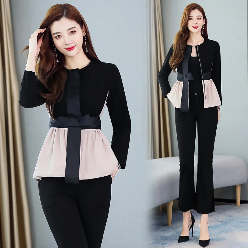 

2020 Early Spring New Style Two-Piece Set Short-height High-Style WOMEN'S Suit Slim Fit Boot-Cut Capri Pants INS Coat