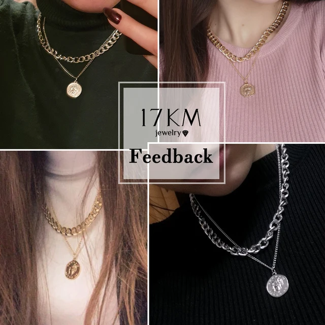 17KM Vintage Multi-layer Coin Chain Choker Necklace For Women Gold Silver Color Fashion Portrait Chunky Chain Necklaces Jewelry 6