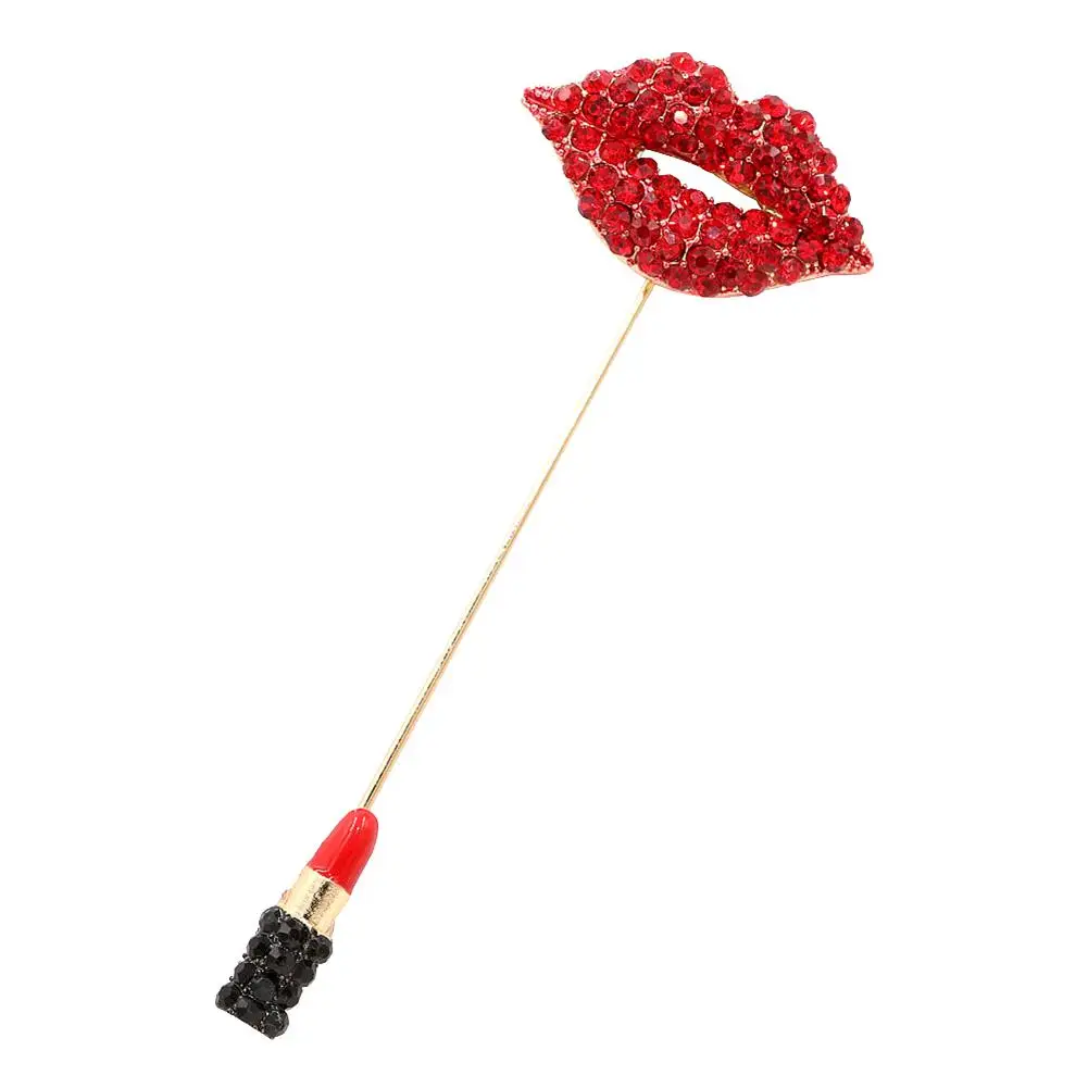 

Red Lips Lipstick Rhinestone Inlaid Brooch Pin Women Cardigan Shawl Breastpin