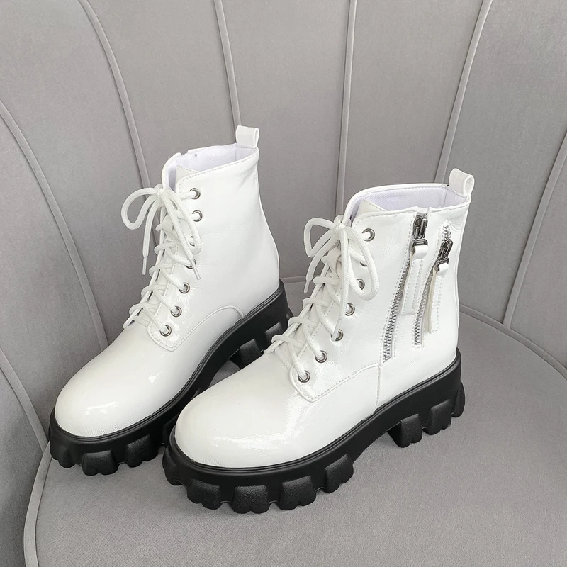 

NEW lace up high heel ankel Boots Woman 2019 winter platform Flange Short Boots Zapatos De Botas Mujer Winter Shoes Women