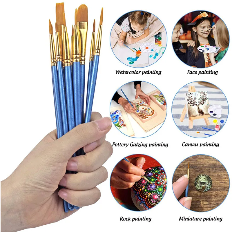 Lonely Finger 10pcs Artist Paint Brushes Set Nylon Hair Plastic Handle for Acrylic Oil Watercolor Professional Art Painting Kit 6