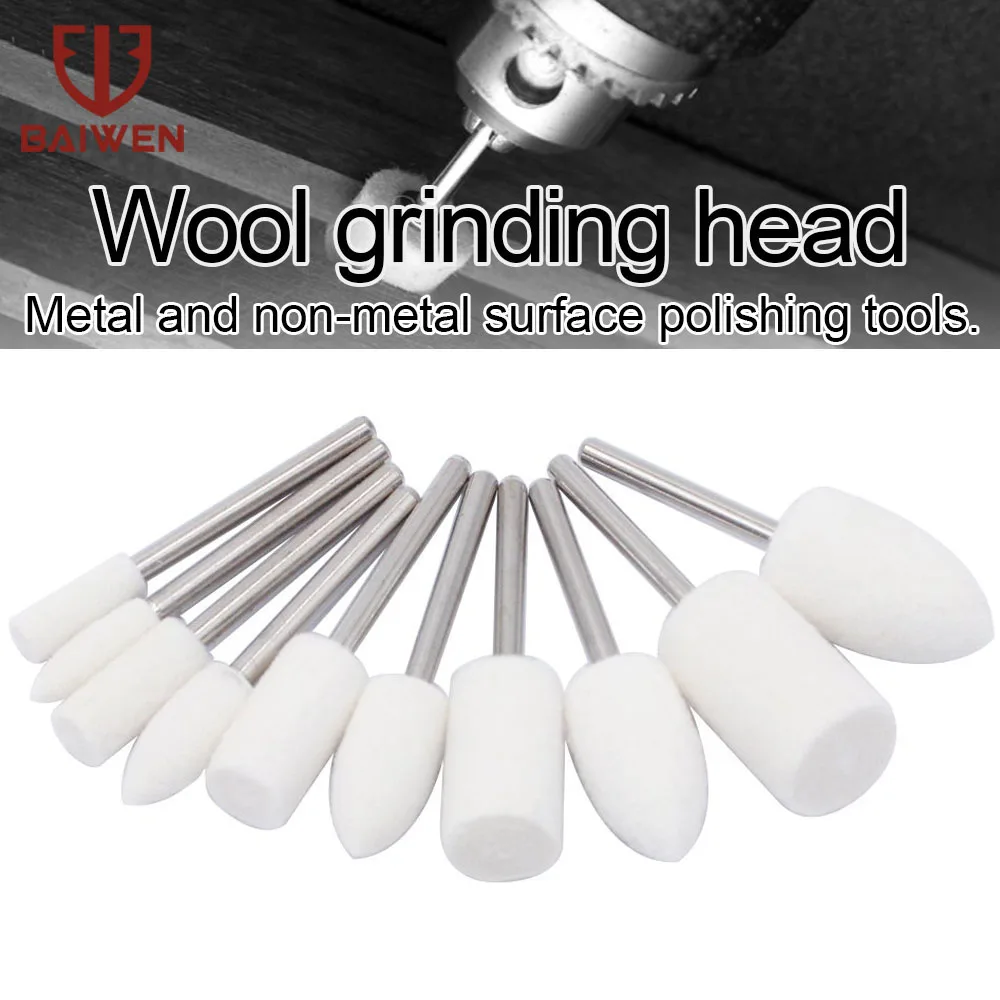 5/10 Pc Wollfilz Montiert Polieren Polieren Pad 3-20mm Schleif Grat Bohrer Für Dremel bohrer Dreh Werkzeug Zubehör 3mm Schaft – Detail 9
