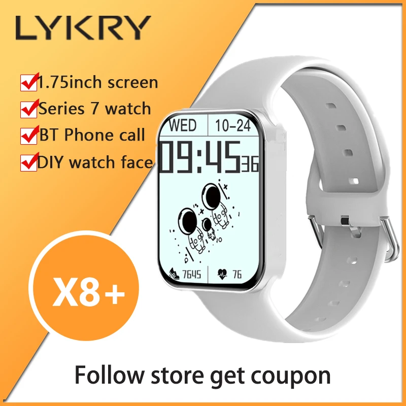 Lykry Iwo X8+ Smart Watch Men Women Series 7 X8 Plus 2021 Smartwatch Men's  Watches Heart Rate Fitness Tracker Bracelet Pk Iwo X7 - Smart Watches -  AliExpress