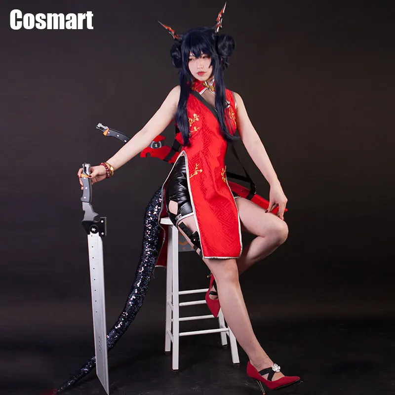 

Game Arknights Chen SuiHongXia Cheongsam New Year's Greeting Angel Sexy Qipao Dress with tail Halloween Costumes for Women frees
