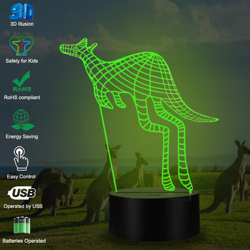 VCity 2019 новый кенгуру 3D светодиодный ночник Голограмма Иллюзия Настольная лампа