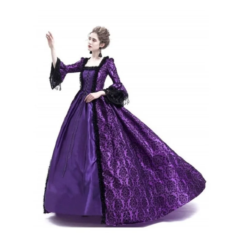 Larp Halloween Velvet Witch Princess noble Long Dress Adult Costume Cosplay Outwear Gothic Medieval Dress trumpet Queen Costume