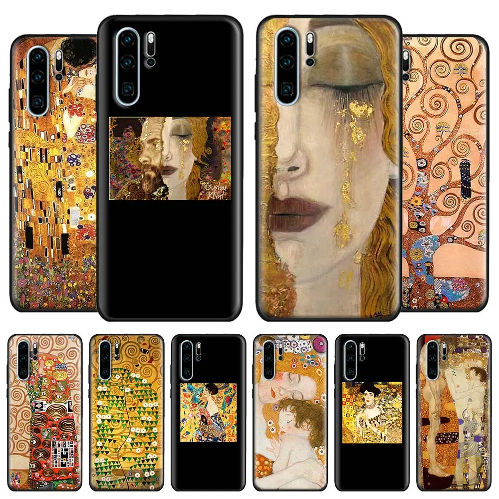 

Soft Cases for Huawei P30 Pro P20 Lite P10 P9 Lite P10 P20 P30 P Smart Pro Black Cover Capa Gustav Klimt the kiss Painted