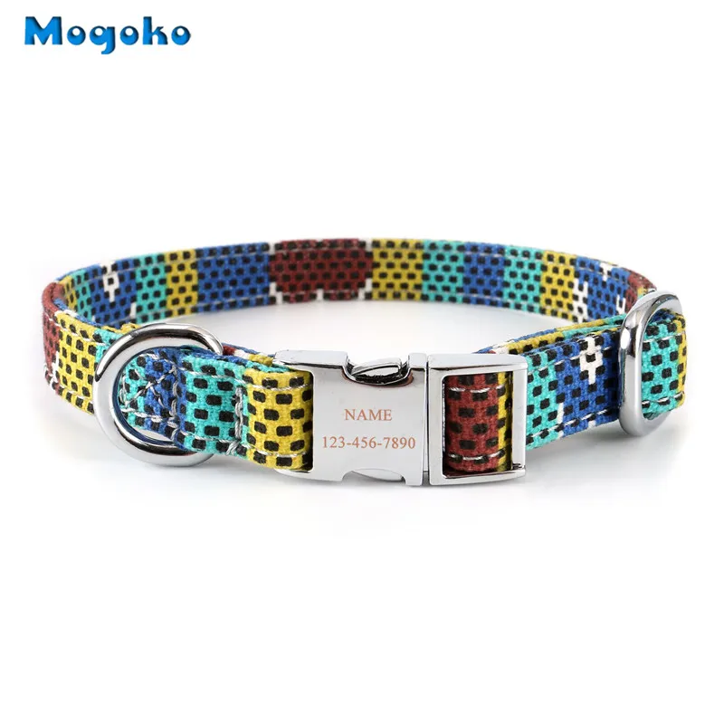 1x Engraving 3 Mogoko индивидуальный Выгравированный ошейник для собак в богемном стиле, персонализированная кличка/телефон Выгравированные ошейники для щенков с металлической пряжкой для домашних животных - Цвет: 1x Engraving 3