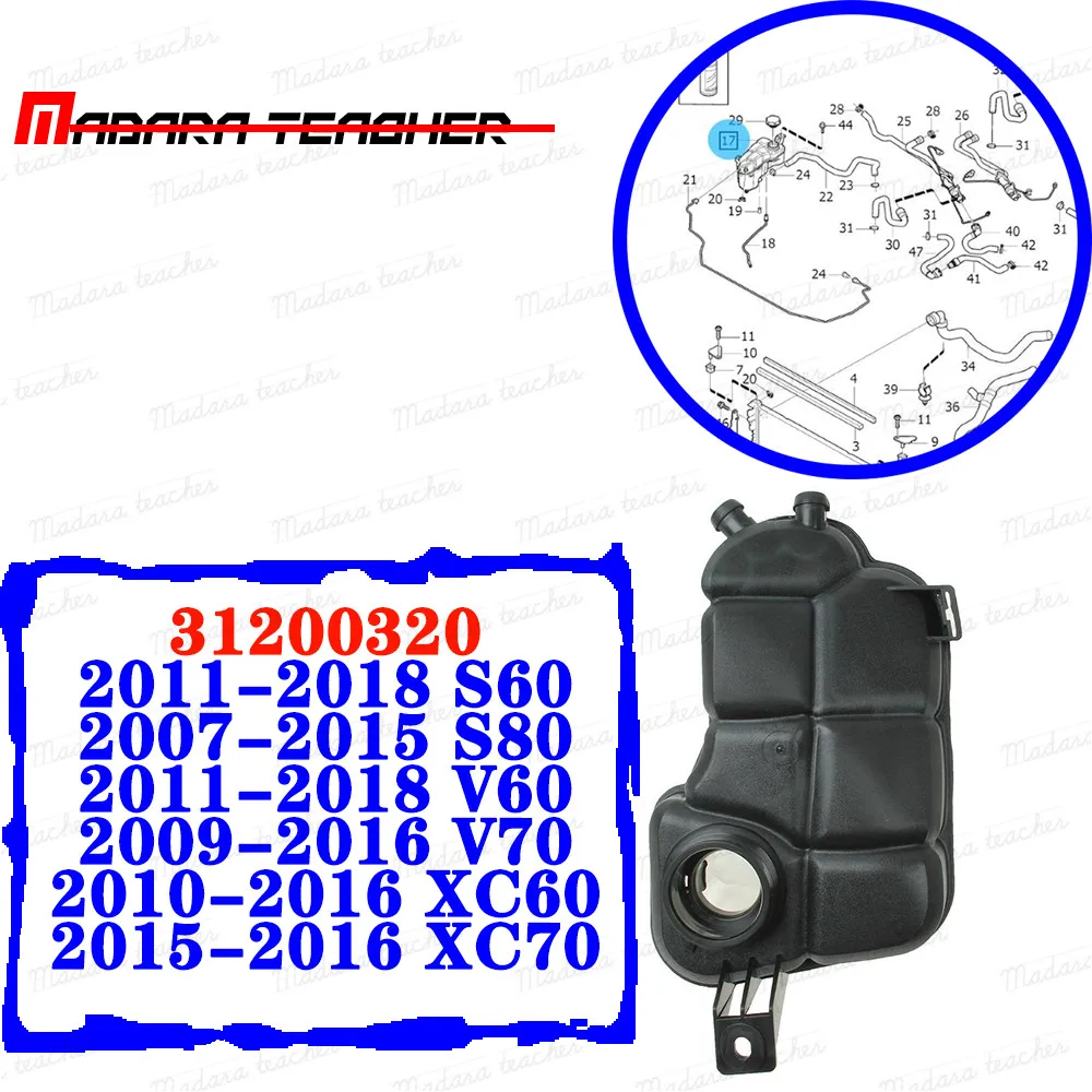 

FOR VOLVO V60 XC60 XC70 S60 S80 2.5L L5 L6 3.0L 3.2 Coolant Water Bottle Recovery Tank Expansion tank 31200320 2010 2012 2013