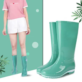 

Non-slip wear-resistant women's high tube low heel fashion pvc warm rubber knee pad rain boots
