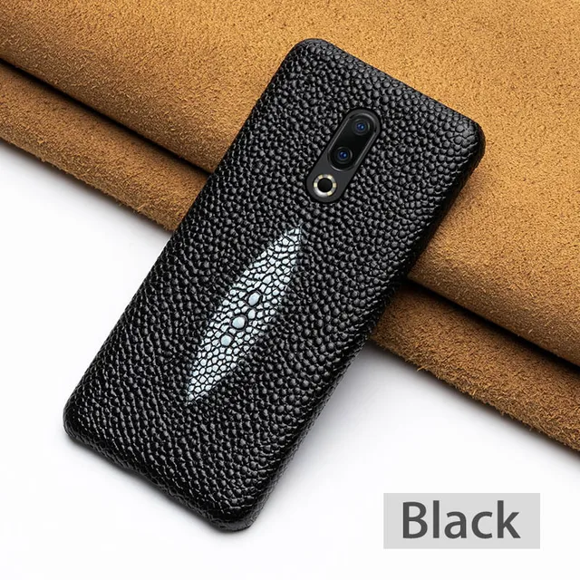 Genuine Leather Phone Case For Meizu 16th Plus 16 16X 17 Pro 7 Plus Cases Luruxy Cowhide Pearl Fish Texture Back Cover Funda black