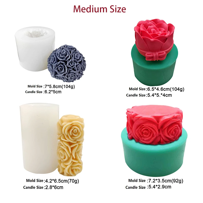 Valentines Day Candle Molds DIY 3D Rose Sun Flower Relief Cylinder Round  Ball Shape Silicone Wax Mould for Handmade Candle Making Cake Mold