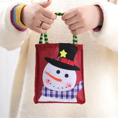 Snowman Рождественские подарочные сумки из мешковины Санта Клаус снеговик лося Сумочка Рождественский мешок для конфет новогодние подарки рождественские украшения для дома - Color: Snowman