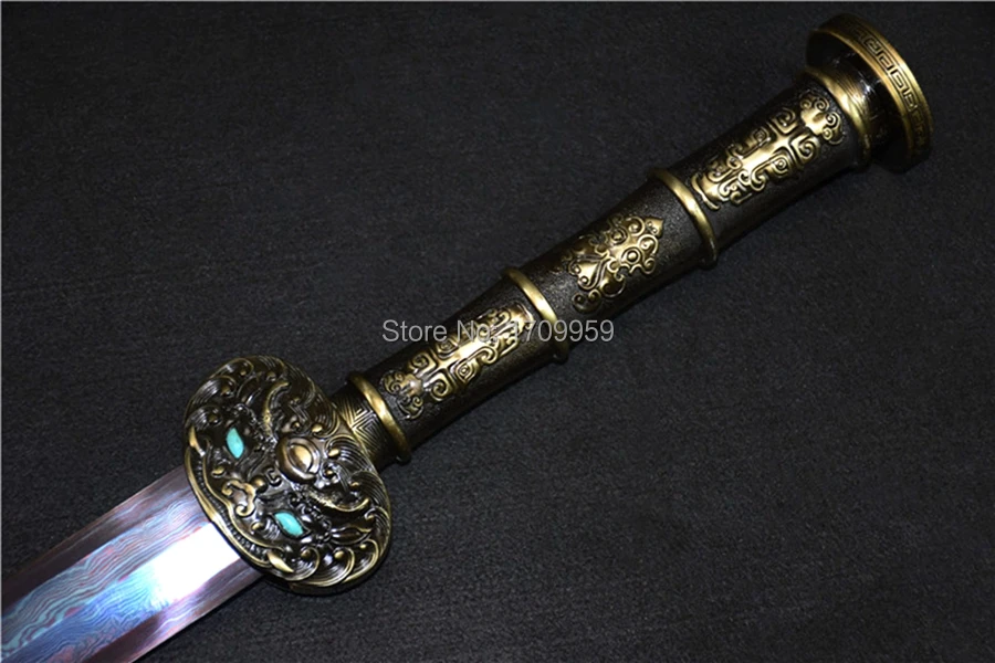 Metal Handle Chinese KungFu Dao Sword Folded Blue Damascus Steel 8 Sides Blade Sharp Han Dynasty Saber Battle Jian