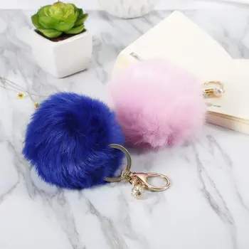 

1PCS Key Chain Jewelry Artificial Rabbit Fur Ball Keychain Bag Plush 8cm Pompom Car Pompons Ball Bag Charms Keyring For Woman