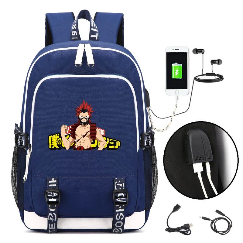 Школьные сумки My Hero Academy Kirishima Eijiro, аниме, сумка для книг, Женская дорожная сумка, usb зарядка, рюкзак для ноутбука, Мультяшные мужские сумки
