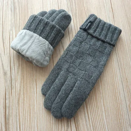 Для мужчин перчатки Сенсорный экран теплые перчатки модная зимняя куртка на хлопковом подкладе для мальчиков плюс толстый бархат теплая шерсть вязанные перчатки унисекс - Цвет: A37 Dark gray