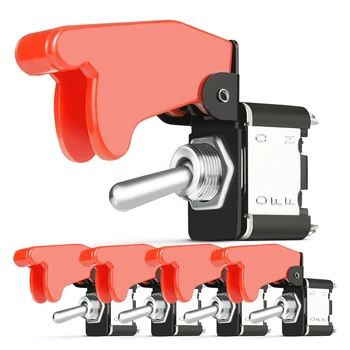 

MICTUNING SPST Heavy Duty Rocker Toggle Switch with Red Safety Cover 12-24V 20A for Car Trunk RV SUV ATV Easily Control Lights