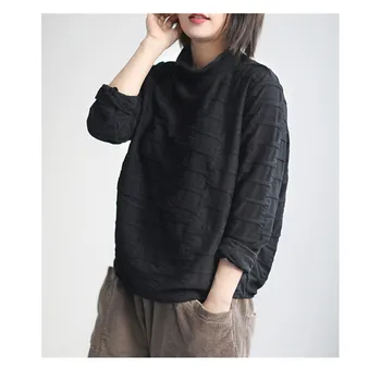 

2020 Spring new female bottoming shirt pure color high collar T-shirt thick long-sleeved loose large size korean style