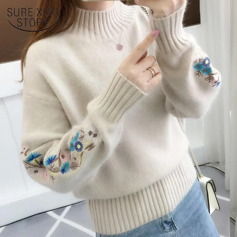 Truien Dames, новинка, Корейская водолазка, Однотонный женский свитер, повседневный Свободный пуловер, джемпер, вязаный женский свитер, Pull Femme 5226 50