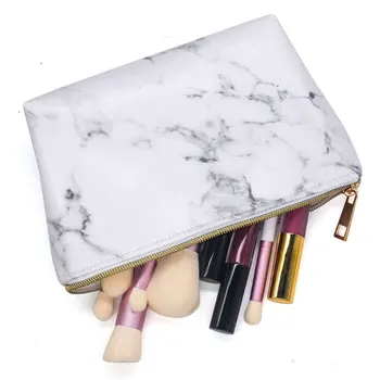 

Large Capacity Storage Bag With Zipper Marble Pattern PU Leather Makeup Storage Tool for Women LDO99