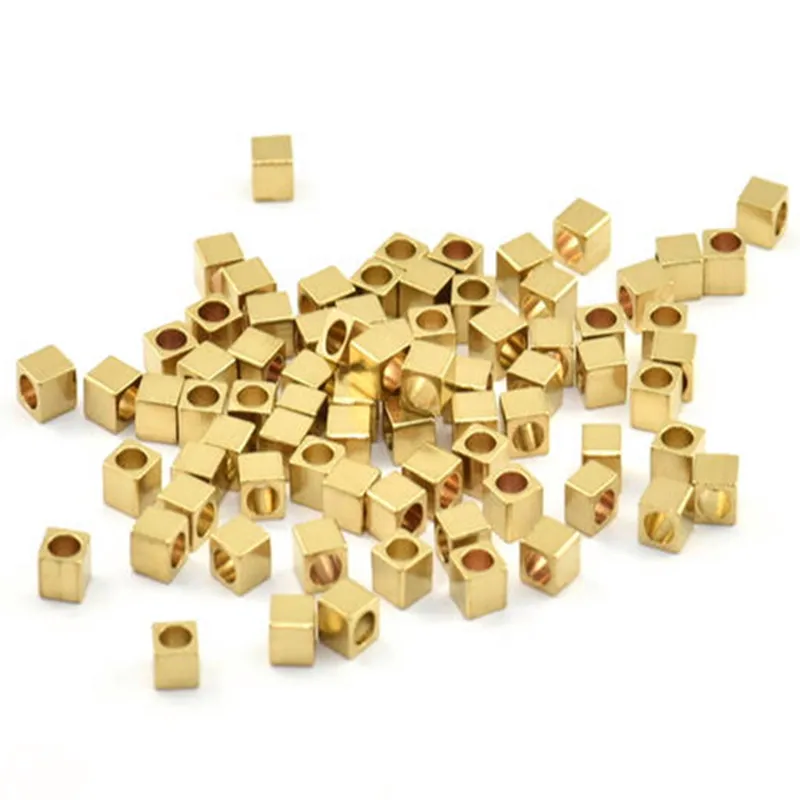 

50pc Raw Brass Square Cube Beads, SZ 4x4mm A0153
