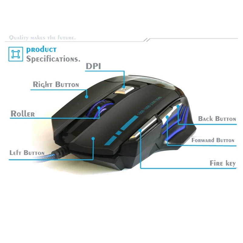 VicTsing USB Wired Gaming Mouse 1600 2200 3200 5500DPI Optical Professional Mouse with 7 Buttons LED Light Mouse for PC Laptop