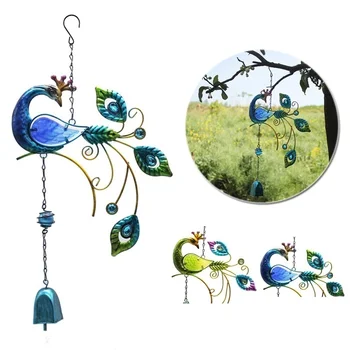 

Creative Handcraft Wind Chime Peacock Hanging Ornament Craft Birthday Gifts Iron+Glass Painted Garden Balcony Pendant