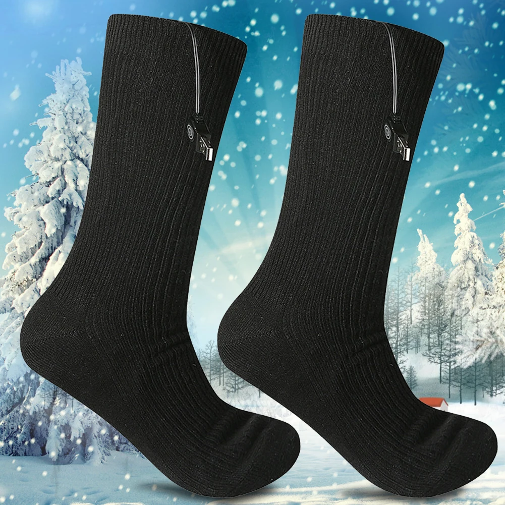 1 Pair Unisex Warm Infrared Comfortable Cotton Blend USB Charging Heating Socks Electric Cycling Adjustable Temperature Ski
