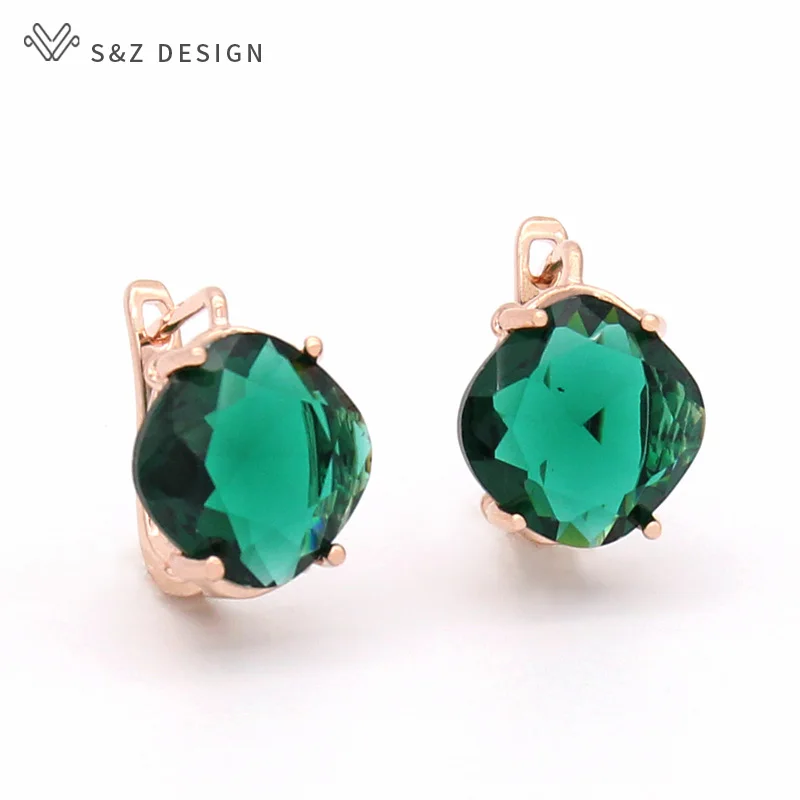 S&Z DESIGN New Geometric Square Zirconia Dangle Earrings For Women Wedding Jewelry Trendy Fashion Simple Red Eardrop