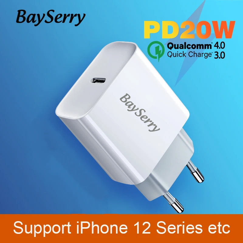 Быстрое зарядное устройство BaySerry 20 Вт PD Usb C быстрое для iphone 12 Pro MAX Mini 11 Xs Тип Samsung