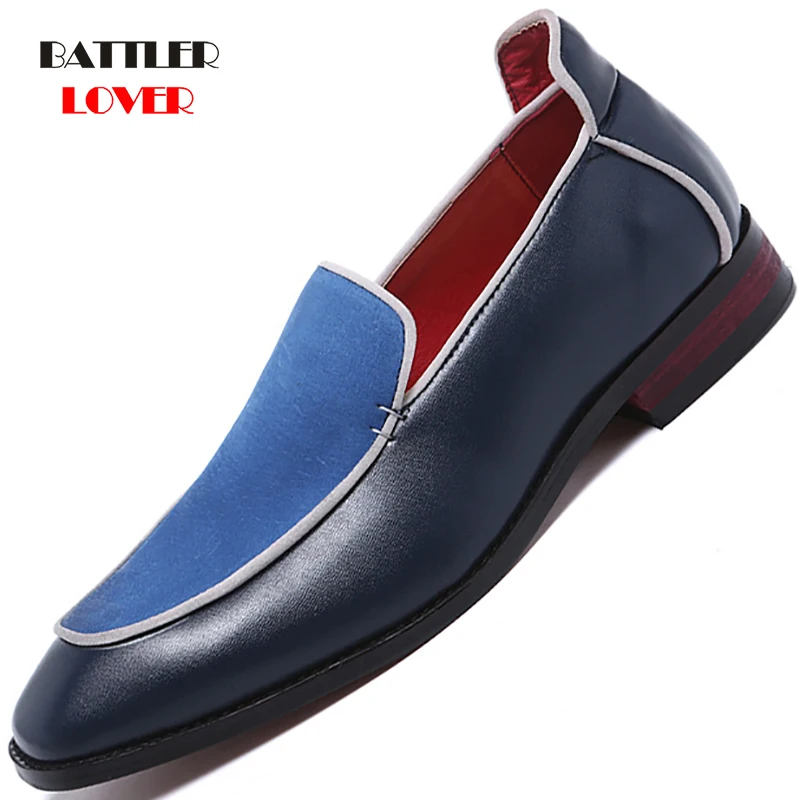 Brand Formal Shoes Men High-End Custom Men Leather Dress Shoes Fashion Flock Big Size Loafers Men