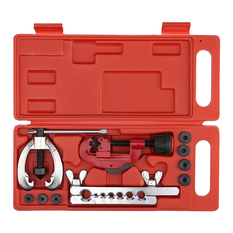 

Heat Treated Steel, metal Tube Cutter Brake Fuel Pipe Repair Double Flaring Die Tool Set Clamp KitFor Cutting And Flaring