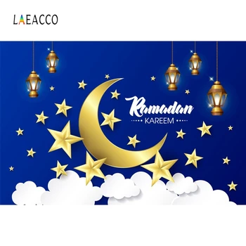 

Laeacco Eid Mubarak Photography Backdrops Cresent Ramadan Kareem Islamic Light Clouds Stars Photo Background For Photo Studio