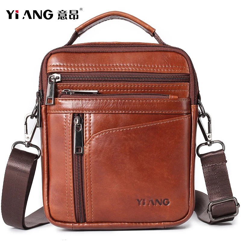 YIANG Brand Most Popular Real Cow Leather Man's Shoulder Bag Male Messenger Bags Men Small Handbags Genuine Mini New | Багаж и сумки