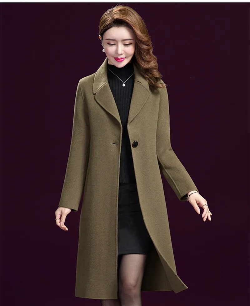 New Style Korean Fashion Oversized Vintage Long Wool Dress Lapel Women Coat for Ladies