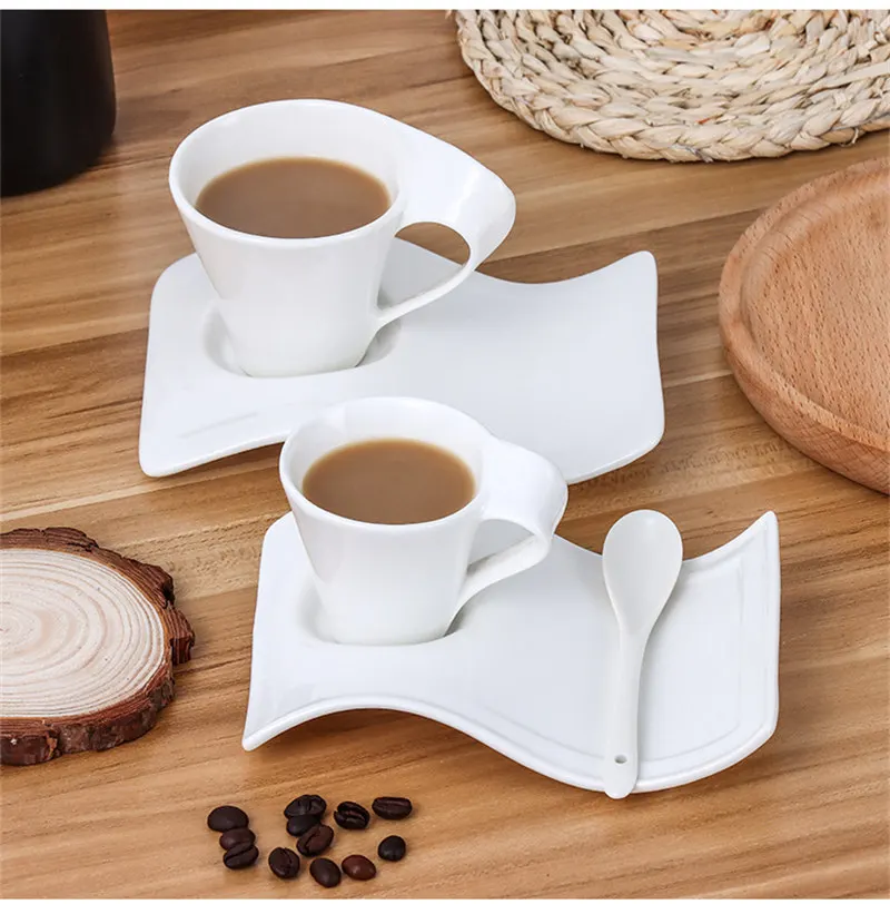 Details about   Ceramic Coffee Cup Set Creative Wave Milk Tea Water Mug And Saucers Drinkware 
