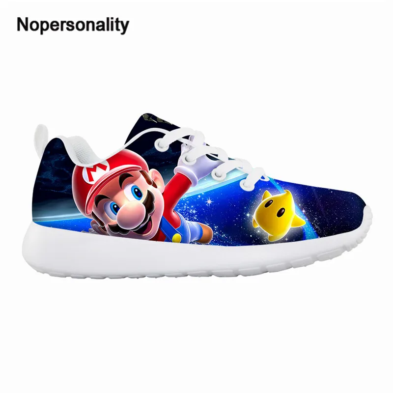 

Nopersonality Cartoon Anime Mario Print Boys Lace Up Sneakers Casual Children Spring/Autumn Flat Shoes Kids Walking Shoes