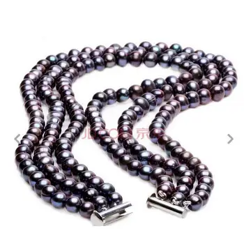 

stunning triple strands7-8mm tahitian black red pearl necklace43-46cm20"