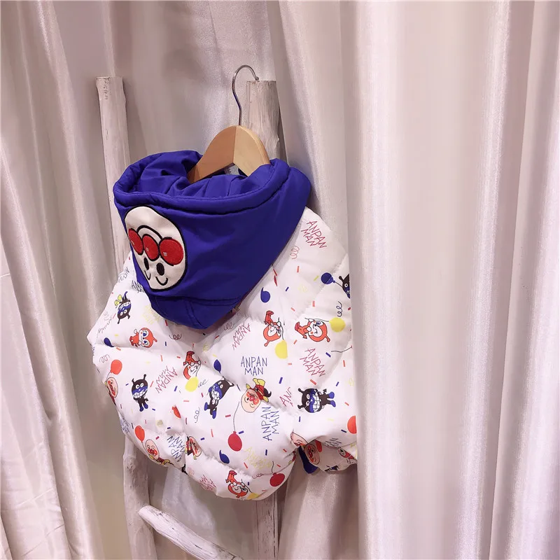 Children's cartoon cotton clothes boys and girls baby bread superman thickening plus velvet imitation down jacket warm jacket