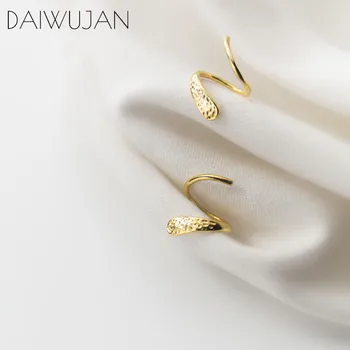 

DAIWUJAN 100% 925 Sterling Silver Spiral Wave Ear Clip Earrings For Women Simple Gold Color Fine Jewelry Party Bijoux