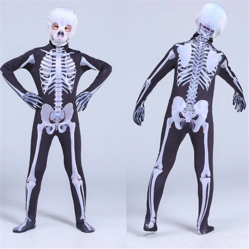 Ataullah Parent-child Halloween Costumes Print Scary Skeleton Costume Jumpsuit Skull Bone Elastic Bodysuit Children Adult DW013