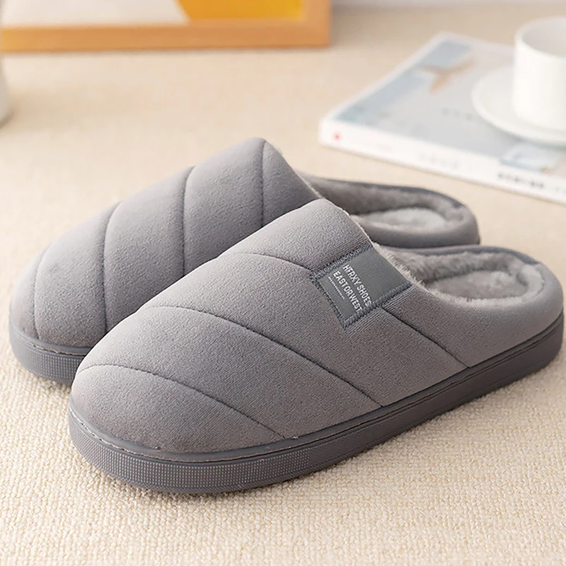 

Slippers home Plush Warm Men Massage Slippers Plus Size 45-47 Striped Flock Winter house slippers men Platform Non slip Couples