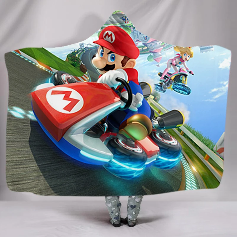 

Super Mario Boys Home Warm Blanket Racing Print Cartoon Sofa Blanket for Girls Teens Wearable Hooded Throw Blanket 150x200cm