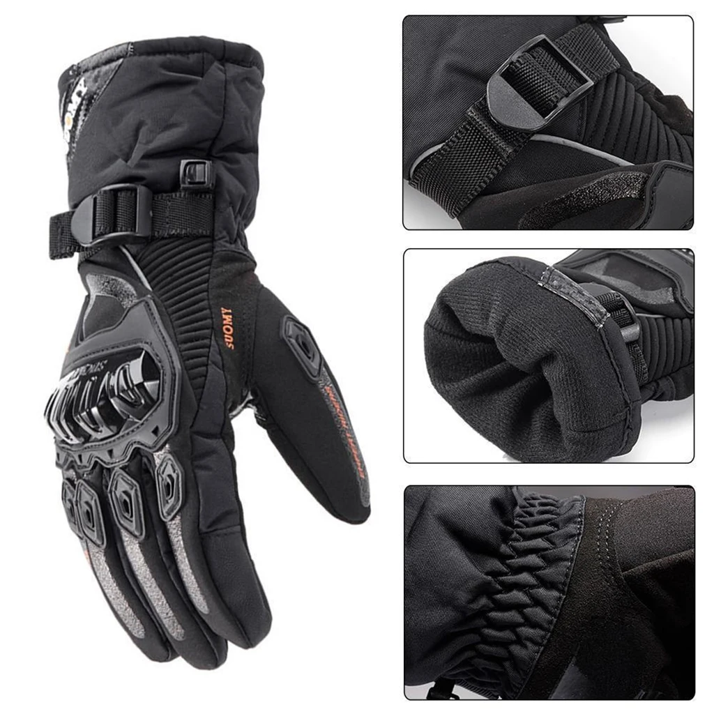 Motorcycle Gloves Winter Cold Proof Ski Glove - PU Leather Windproof Water-Resistant Hands Warm for Women and Men 